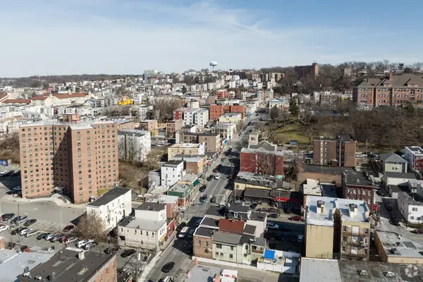 Aerial view of Yonkers showcasing urban landscape and neighborhoods, highlighting security guard services in NYC