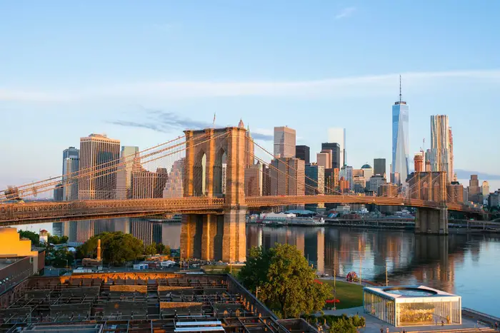 Aerial view of Brooklyn showcasing urban landscape and architecture, representing security guard services in NYC